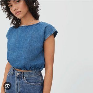 Everlane The Bubble Top Denim Dark Sea Wash Medium